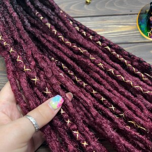 Crochet Synthetic Double Ended Dreads: Black to Burgundy Ombre with Gold accents image 4
