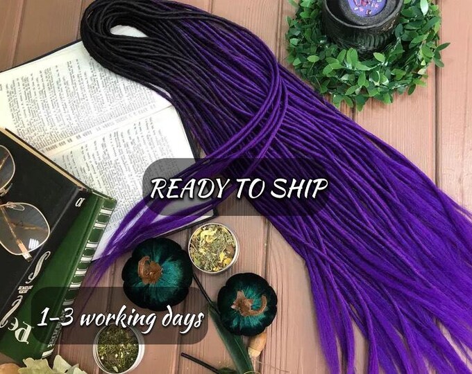 10 DE Black Purple Ombre Double-Ended Dreads, Synthetic Thin Twisted Extensions (50-60 cm)