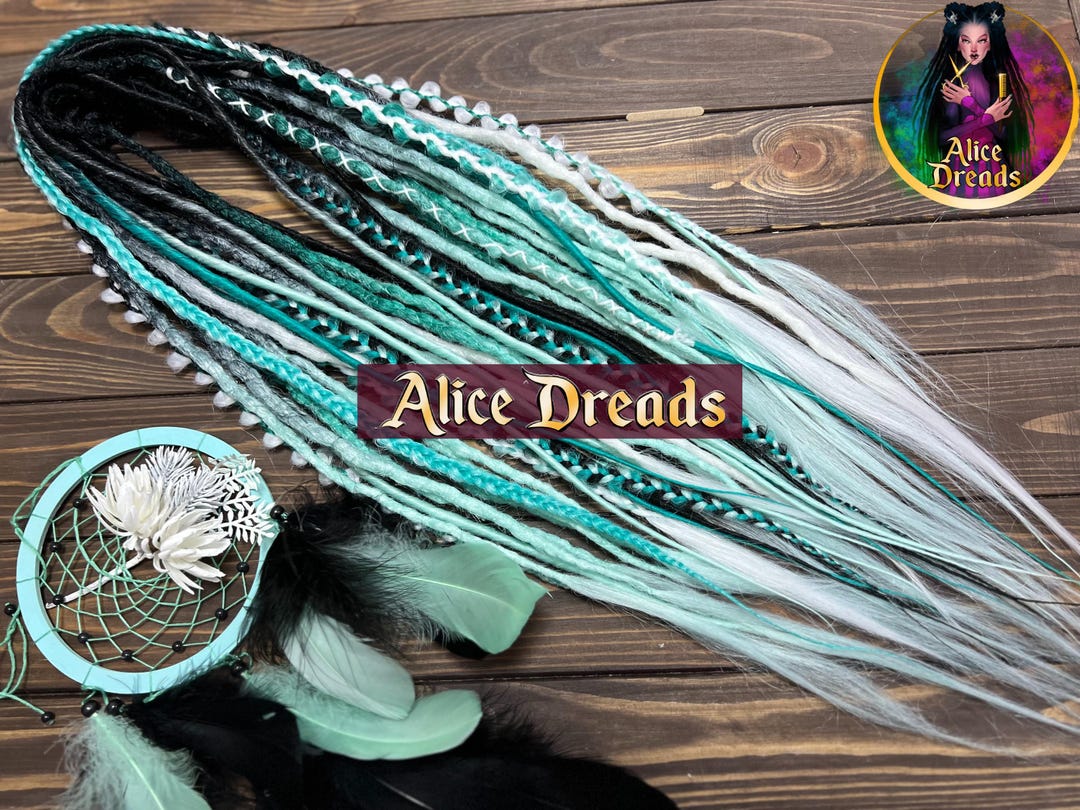 Short ombre green teal blue crochet dreadlo Synthetic Dreadlocks with Braids Dark Green to Turquoise  main image 4