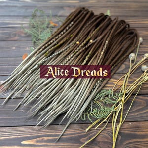 Wool ombre double ended dreadlocks DE dreads medium brown greyish blonde Wrapped accents boho chic
