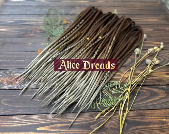 Wool Ombre Dreads: Brown to  greyish Blonde, Wrapped Boho Dreads