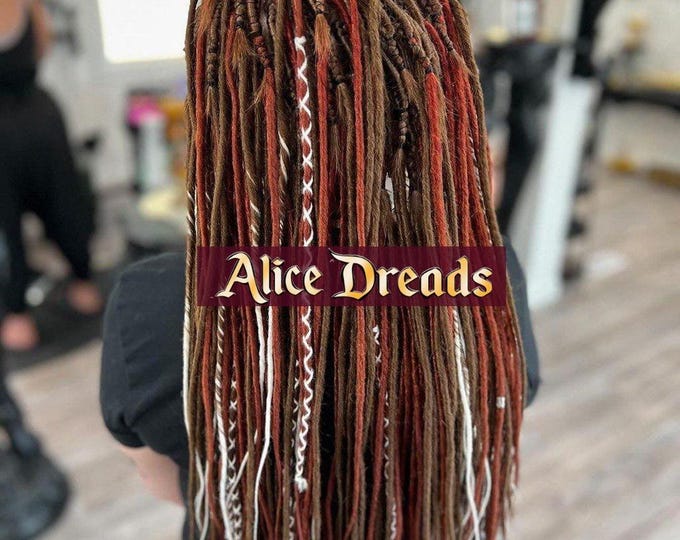 Ombre Synthetic Dreadlock Extensions: Brown, Auburn, Red, White Accents
