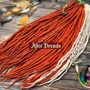 Alice Dreads Curly lã ombre dreadlocks duplos com pontas simples DE dreads ruivo castanho loiro bege "tempero de abóbora" acentos estilo boho chick