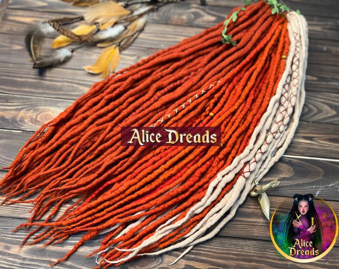 Curly Wool Dreads "Pumpkin spice": Red Auburn, Blonde & Beige - Boho Style