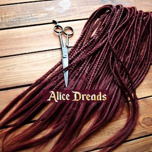 Set of burgundy natural red synthetic double ended DE dreads and braids dreadlocks with loose tips