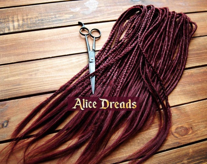 Burgundy Synthetic Dreadlocks with Braids: Double Ended DE/SE Dreads with Loose Tips