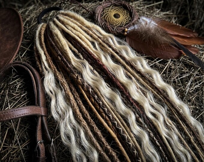 Curly Dreads Hair Tie: Blonde & Brown Synthetic thin twisted Dreadlock Ponytail Extension