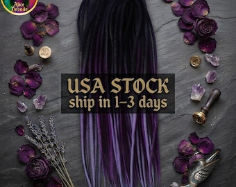 30 SE wool dreads black purple single ended ombre dreadlocks (55-60 cm)