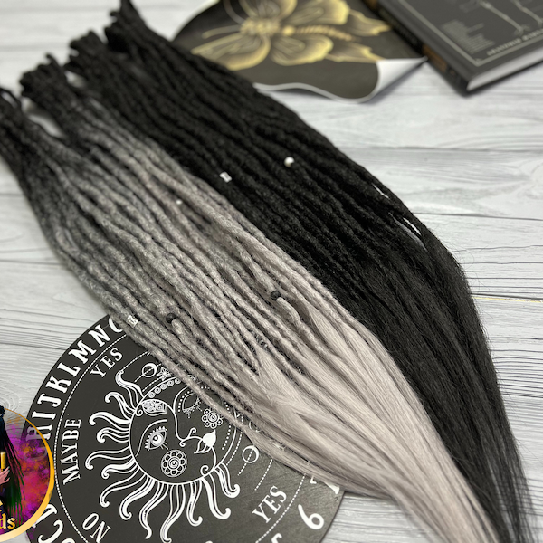 Crochet synthetic double or single ended dreads "Mystic" accent custom dreadlocks black grey gray platinum silver ombre hair extensions
