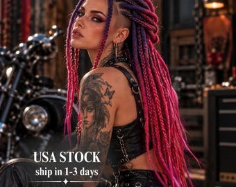 30 DE Synthetic Dreads, Purple Hot Pink and Fuchsia Dreadlocks with Braids