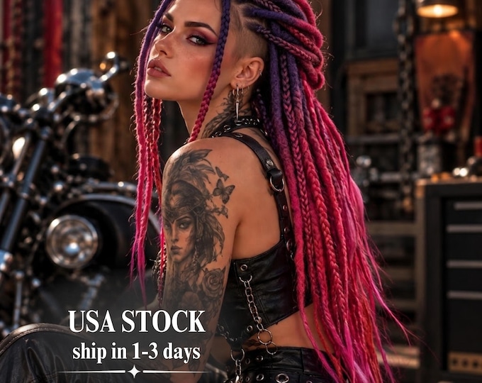 30 DE Synthetic Dreads, Purple Hot Pink and Fuchsia Dreadlocks with Braids