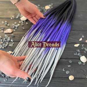 Alice Dreads Violet dreadlock extensions set of wool DE dreads Black purple silver gray dread locks