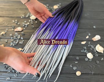 Extensiones de rastas de lana violeta: rastas negras, moradas, plateadas y grises