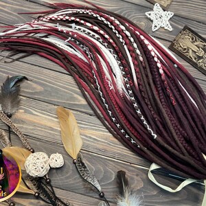 Wool Dreads Extensions: Brown Burgundy White Ombre Braids with wrapped accents image 9