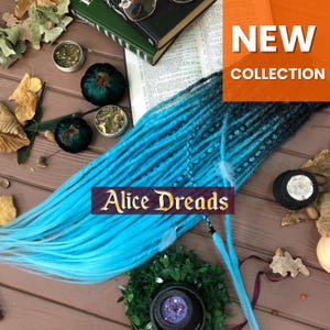 Crochet Synthetic Dreadlocks: Black to Sky Blue Ombre Hair Extensions with wrapped accents