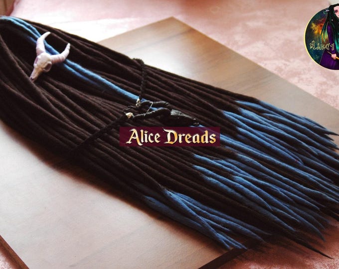 Black Wool Dreads with Blue Ends: Custom Hair Extensions