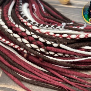 Wool Dreads Extensions: Brown Burgundy White Ombre Braids with wrapped accents image 8