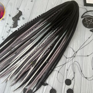 Wool dreads in shades of gray and black ombre dreadlocks with wrapped accents image 4