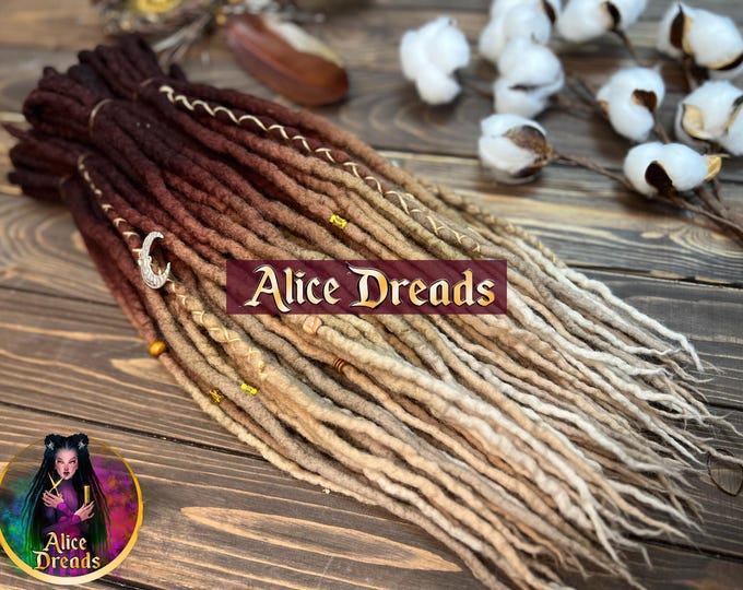 Ombre Wool Dreadlocks: Brown to Blonde Curly DE Dreads with Accents