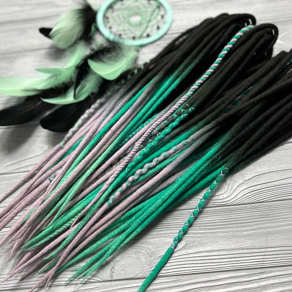 Dreads extensions set of turquoise pastel purple twists, wrapped accents with mint, lavender dreads by AliceDreads