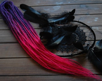 Ombre thin synthetic DE dreads dark purple & hot pink accessories extensions double ended dreadlocks
