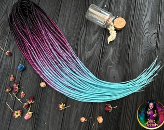 Thin synthetic dreads ombre black to magenta to aqua blue locks bright dreadlocks hair extensions