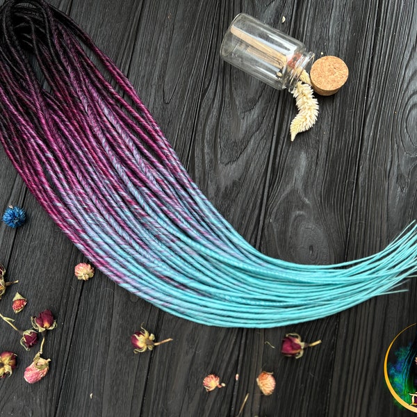 Thin synthetic dreads ombre black to magenta to aqua blue locks bright dreadlocks hair extensions