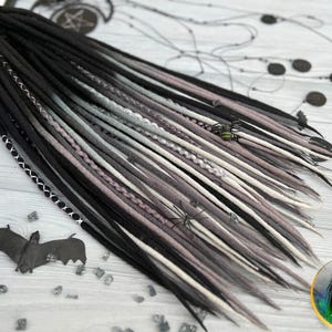 Wool dreads in shades of gray and black ombre dreadlocks with wrapped accents image 6