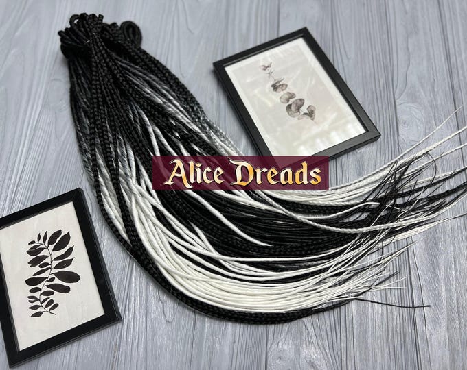 Ombre Synthetic Dreads & Braids: Black to White, Double Single Ended Dreadlocks