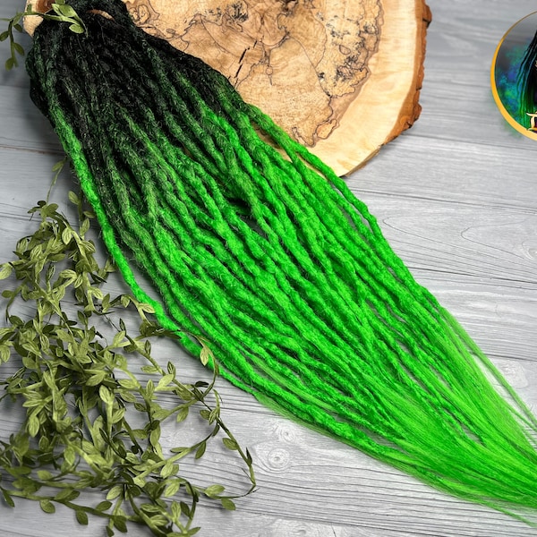 Set of crochet synthetic double or single ended dreads "Green Gecko" accent custom dreadlocks black neon green bright vibrant hair extenions