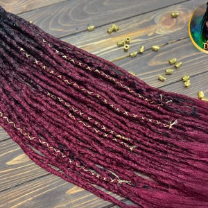 Crochet Synthetic Double Ended Dreads: Black to Burgundy Ombre with Gold accents image 5