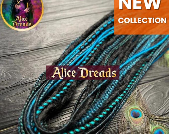 Peafowl Crochet Synthetic Dreads: Black, Turquoise, Azure Blue