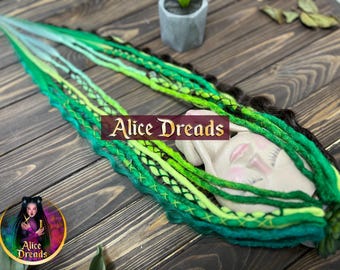 Green Lime Synthetic Dreadlocks on Clip: Peacock Hair Extensions