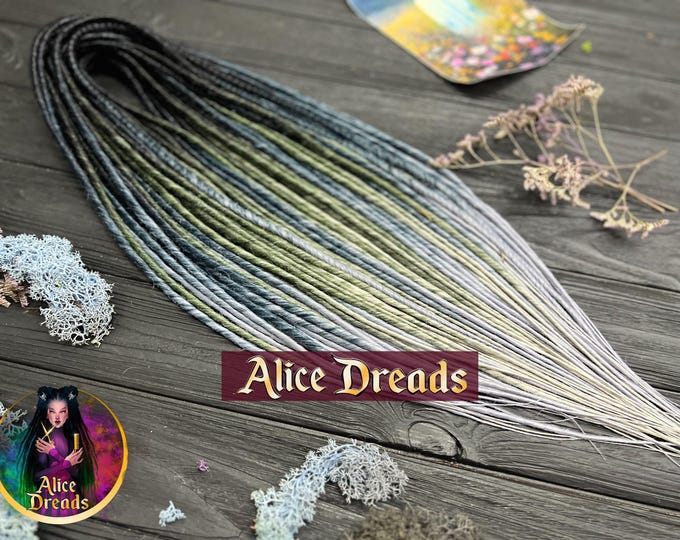 Forest Green Synthetic Dreadlock Extensions with Silver Gray Ends