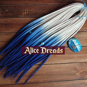 Festival dreadlock extensions set of wool DE dreads dark blue light blue white water ocean double ended dreadlocks by Alice Dreads