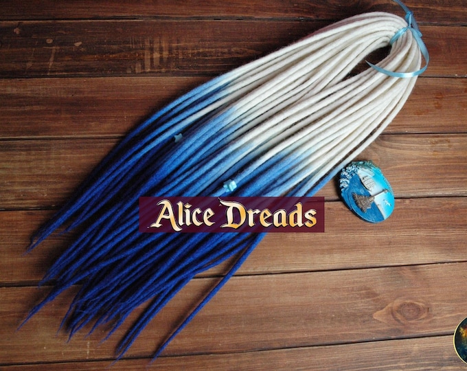 Wool Dreadlock Extensions: White to Ocean Blue Ombre DE/SE Dreads