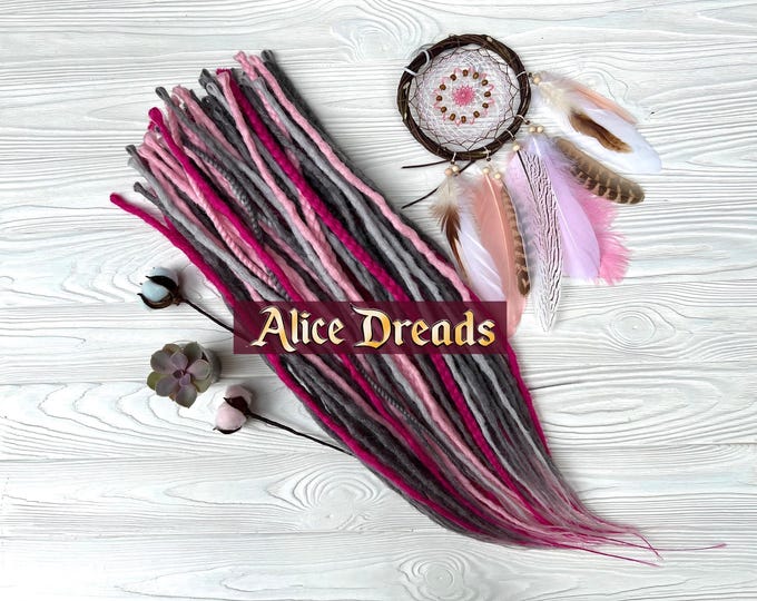 Pastel Synthetic Dreadlock Extensions: Pink, Grey, Fuxia, Fuchsia Mix