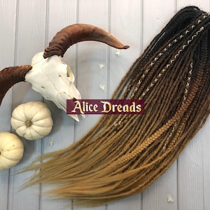 Alice Dreads Dreadlock extensions Full set of Dark brown ombre Sahara Blonde long natural look Synthetic dreads