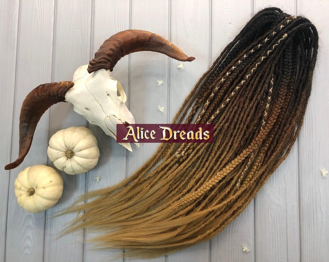 Ombre Synthetic Dreadlock Extensions: Black, Dark Brown to Sahara Blonde, Full Set dreads