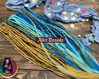 Crochet Dreadlock Extensions "Ocean wave": Blue Blonde Synthetic Dreads, Braids & Twists