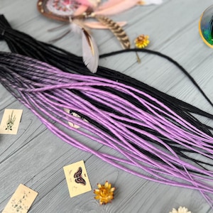 Lavender Thin Dreadlock extensions synthetic dreads solid black and ombre black to purple by AliceDreads