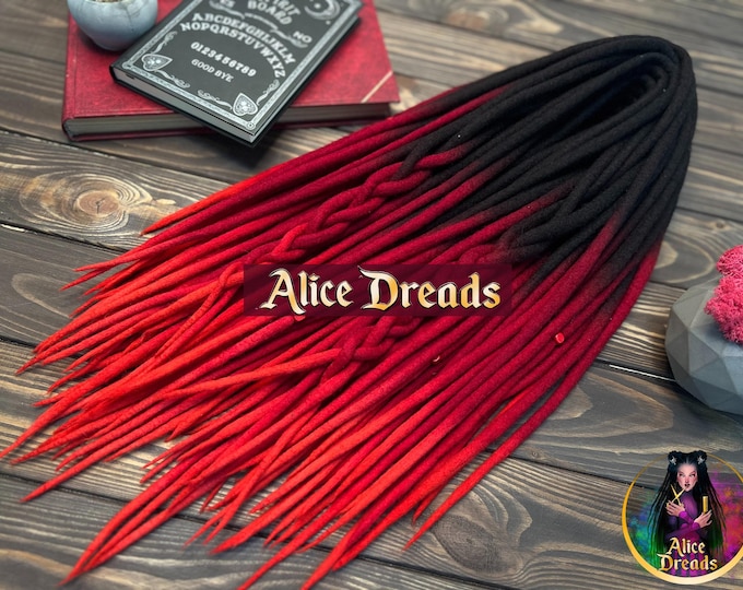 Ombre Wool Dreads: Black to Red Felt Dreadlocks, Double or Single Ended