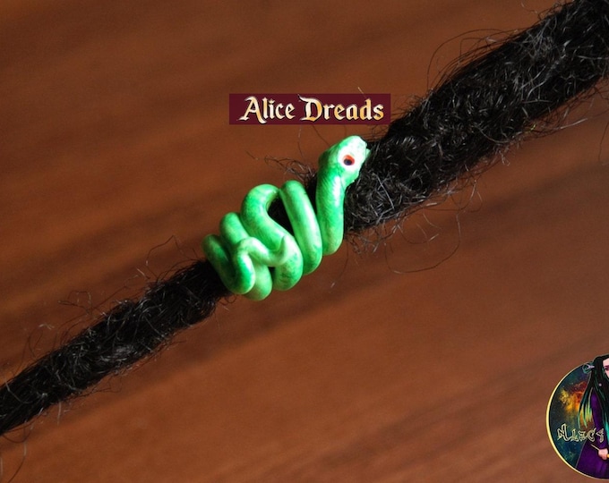 Green Snake Dreadlock Beads: Polymer Clay Hair Jewelry