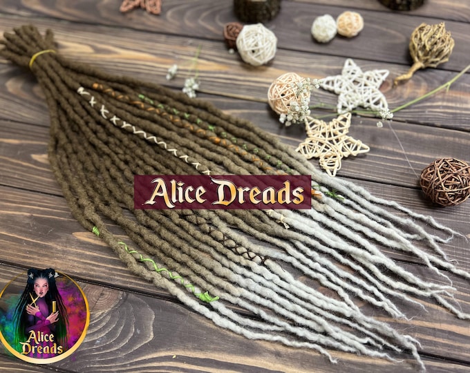 Ombre Wool Dreadlocks "Boho Soul": Brown to Blonde Curly DE Dreads with Accents