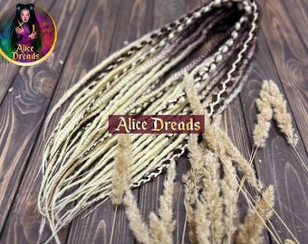 Crochet Synthetic Dreads: Dark Brown Ombre to Blonde with Braids, wrapped accents