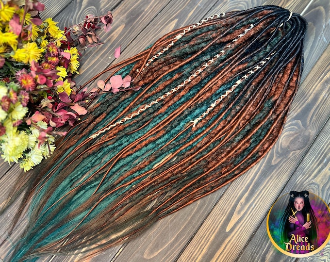 Crochet made Synthetic Dreads: Black to Emerald Green, Terracotta Brown Ombre