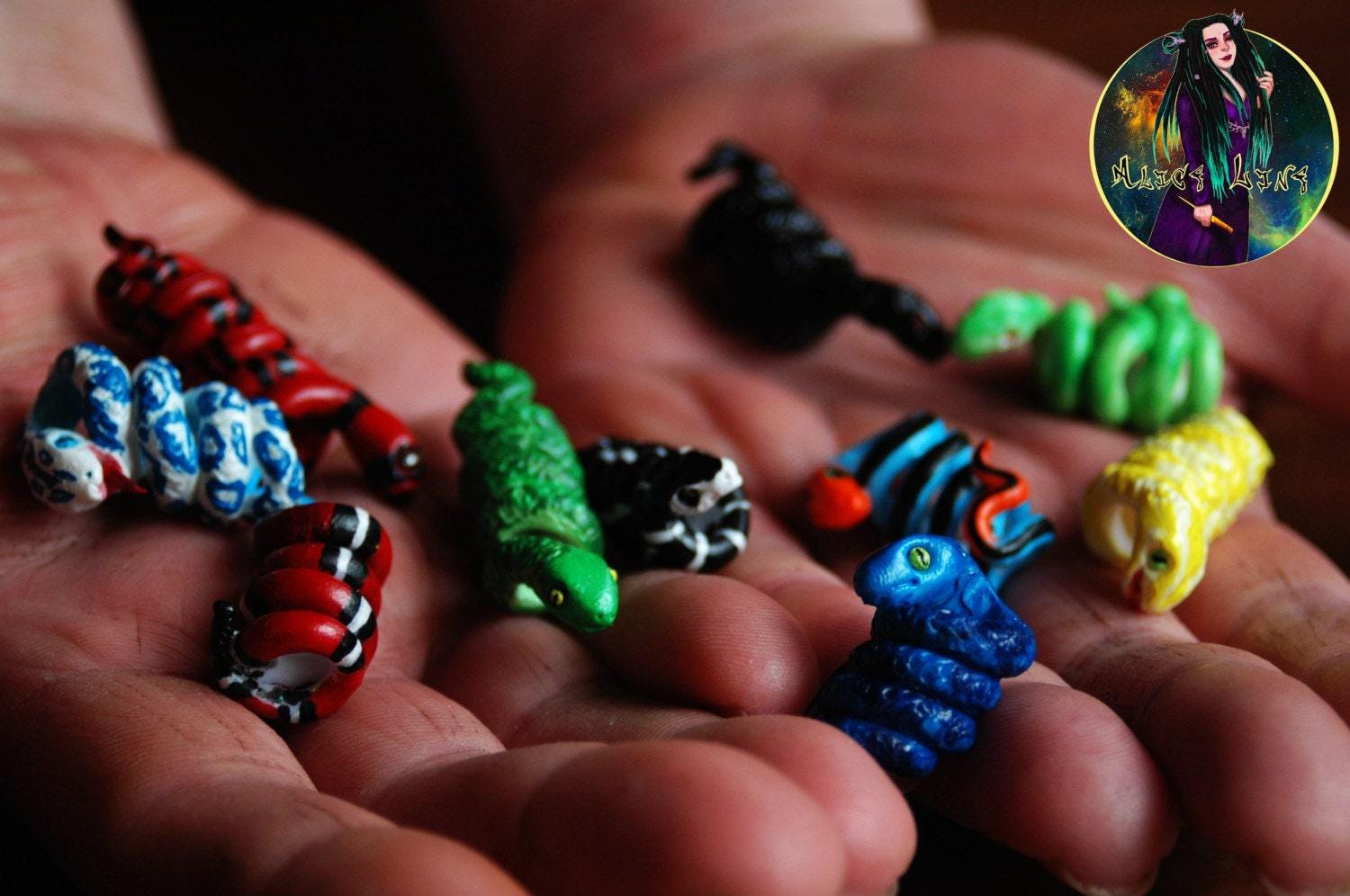 Alice Dreads Green Snake Style Dreadlock Extensions, Dread Jewelry