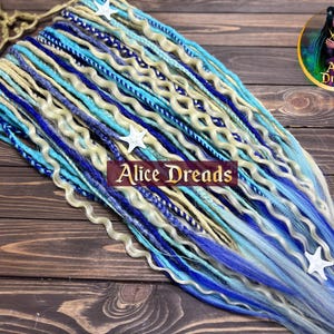 Alice Dreads Curls crochet synthetic dreads &quot;Mermaid&quot; wavy locks blonde blue dark blue cyan twists braids hair dreadlocks extensions