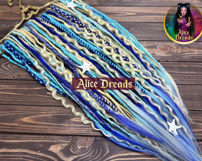 Mermaid Crochet Synthetic Dreads: Blonde, Blue, Cyan Wavy Hair Extensions twists braids