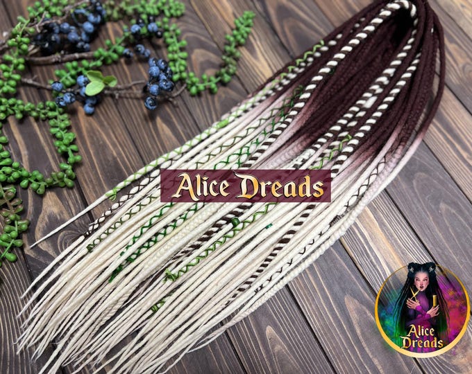 Ombre Wool Dreads: Brown to Blonde, Braids, Green Accents